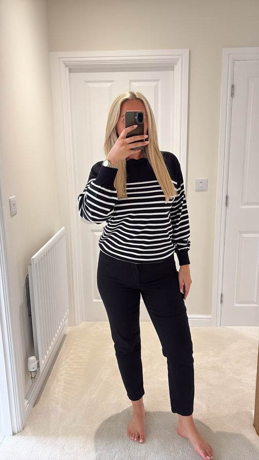 ICHI LULS BOATNECK LS PULLOVER - BLACK/CLOUD DANCER STRIPE