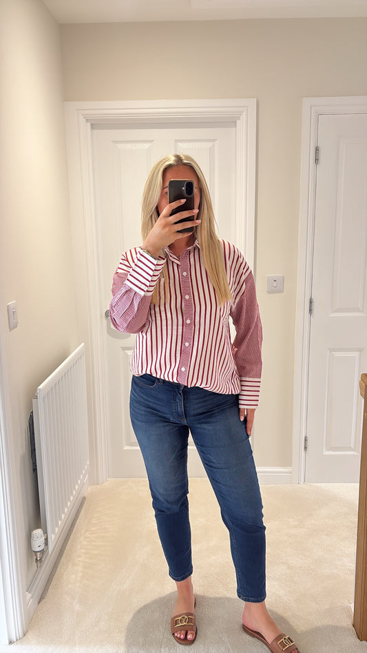 ICHI LOURI SHIRT - RHODODENDRON / WHITE STRIPE