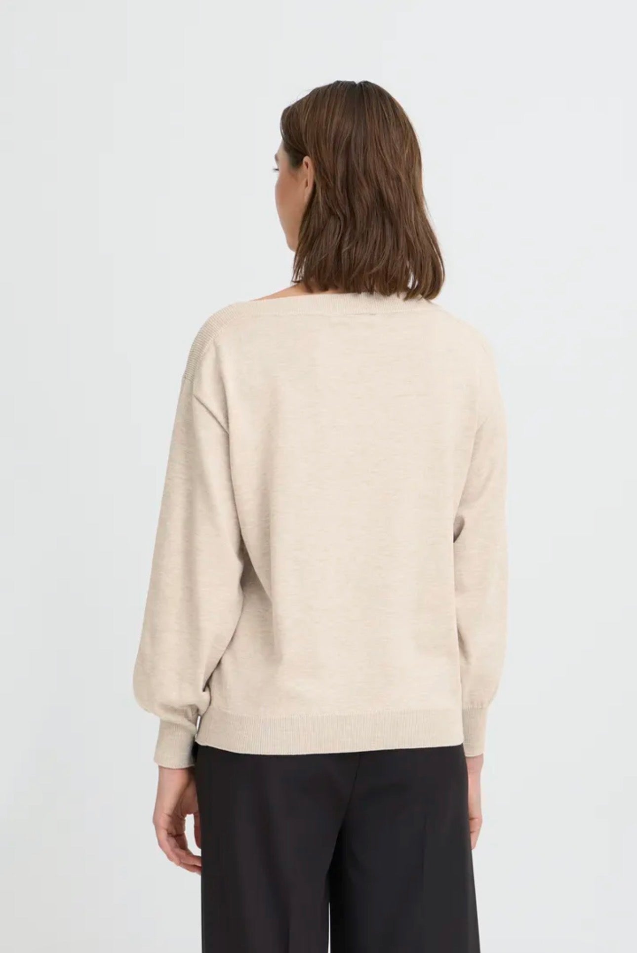 ICHI LULS BOATNECK LS PULLOVER - OATMEAL MELANGE
