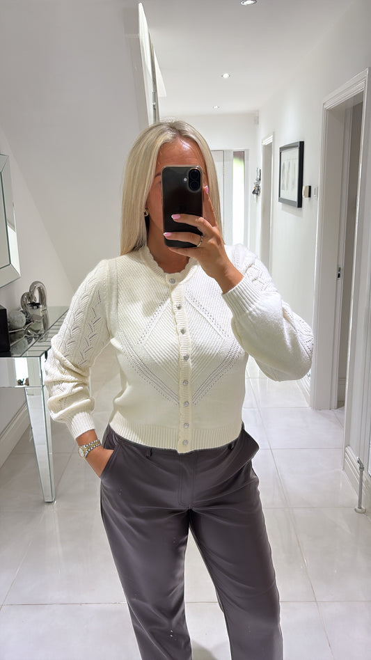 ONLY PRINCESS LS O-NECK CARDIGAN - WHITECAP GRAY/MEL/SILVER BUTTON