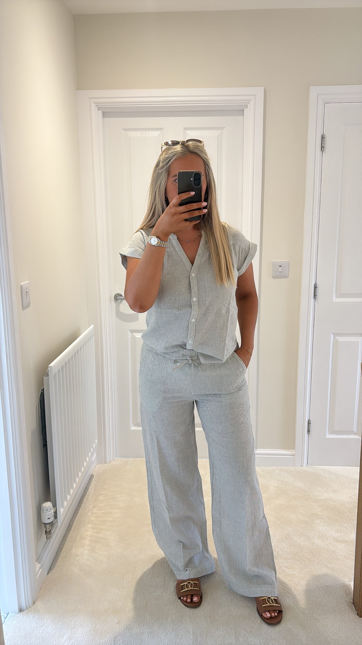 B YOUNG IZOLA PANTS in VETIVER STRIPE