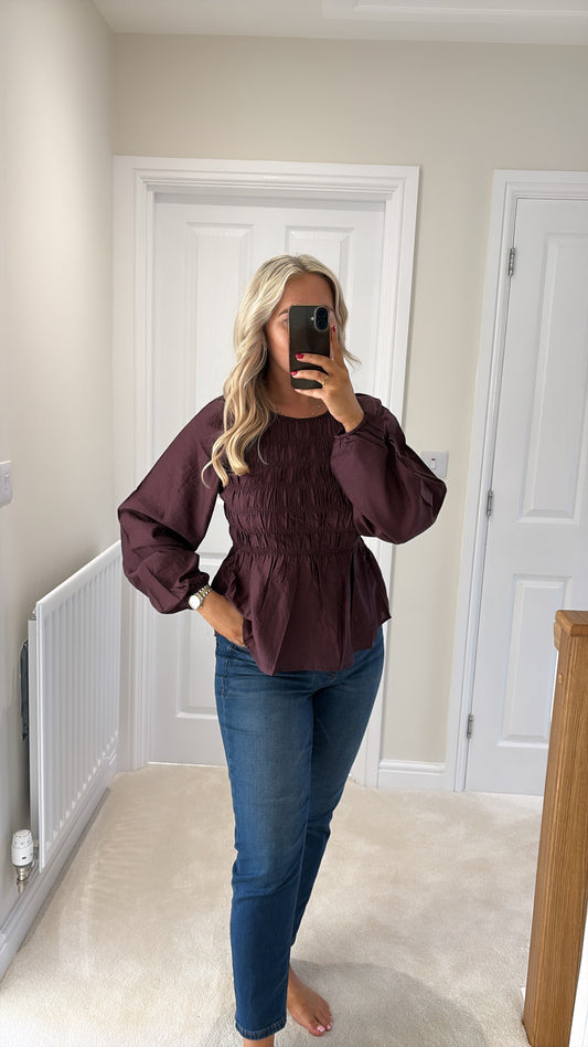 B YOUNG FLAX BLOUSE - FUDGE