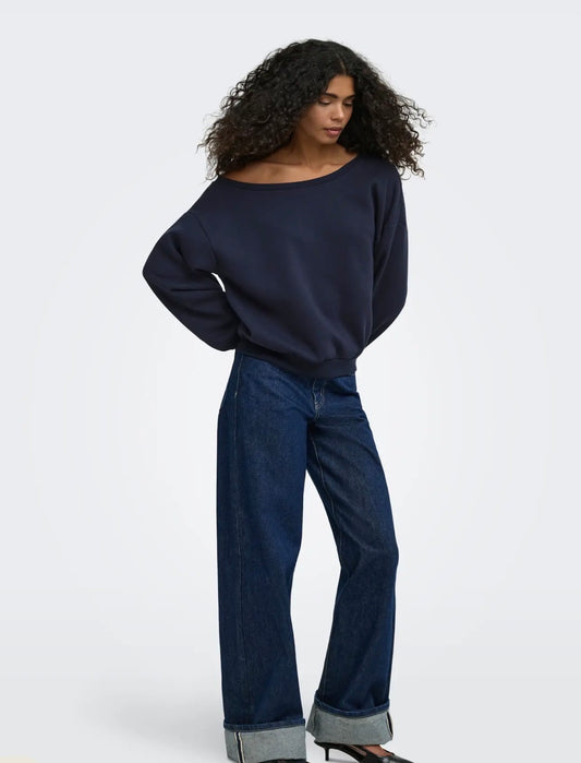 ONLY RHINA LS ONE SHOULDER SWEATSHIRT - NIGHT SKY