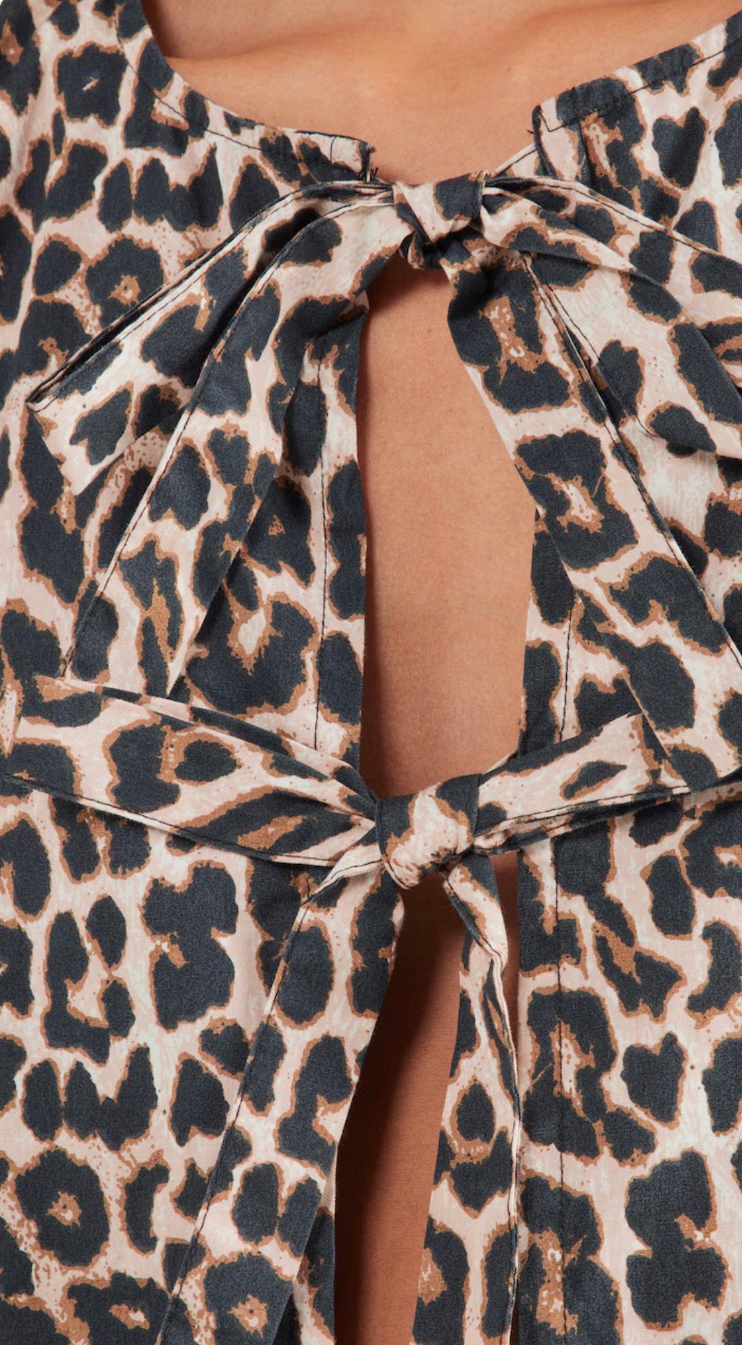 ONLY RANINA 3/4 SLEEVE LEOPARD BOW TOP peyote/chic leo