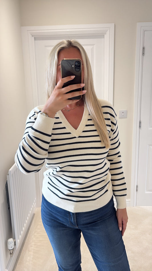 PULZ STEFFI STRIPE PULLOVER - BIRCH MELANGE