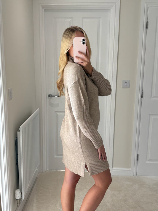 ONLY PRINCESS LS HIGHNECK DRESS - MOCHA MERINGUE/ MELANGE