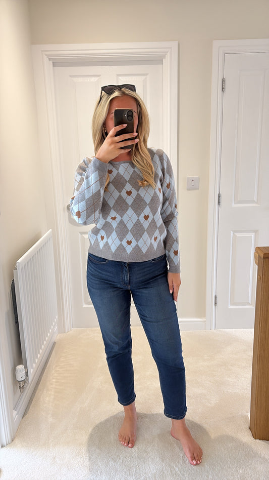 ICHI BRIELLE LS JUMPER -GREY MELANGE / HARLEKIN