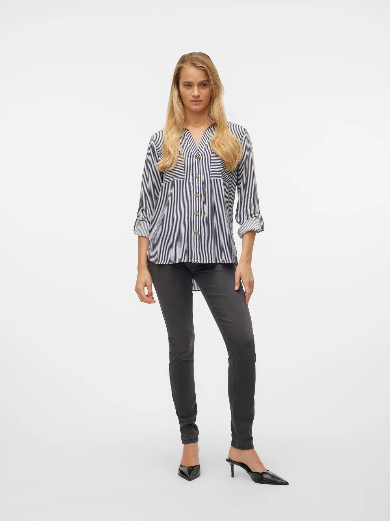 VERO MODA BUMPY LS SHIRT 10275283 SNOW WHITE/ INDIA INK