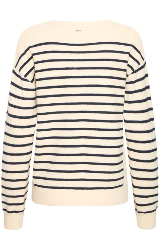 PULZ STEFFI STRIPE PULLOVER - BIRCH MELANGE