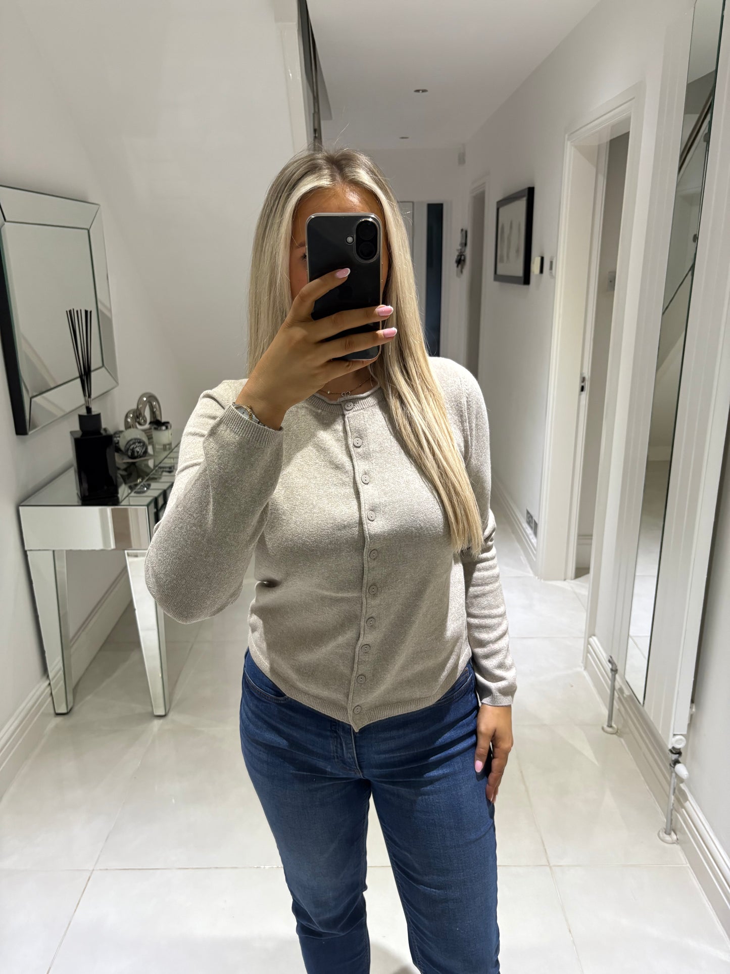 ONLY LOYAL LIFE LS O- NECK BUTTON CARDI KNT BEIGE/MELANGE 15368959