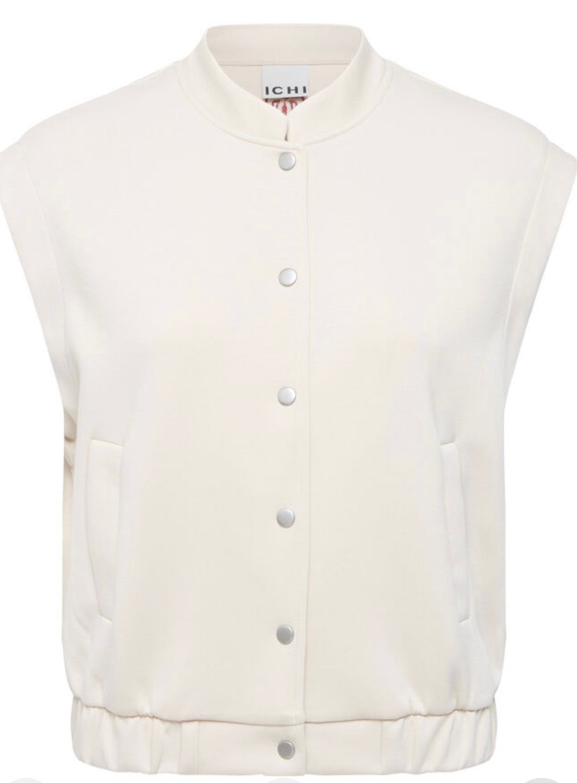 ICHI COZY WAISTCOAT TOP - BEIGE / PINK EMBROIDERY