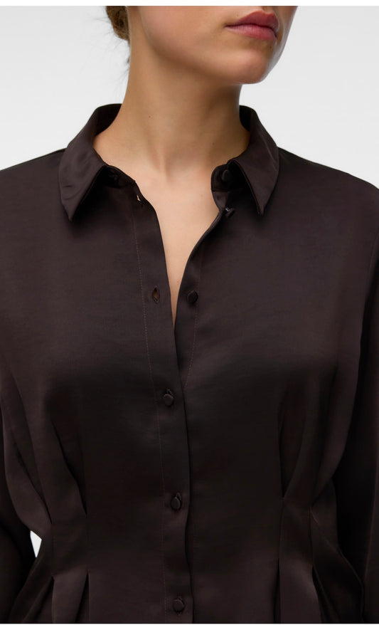 VERO MODA MIRO LS FITTED SHIRT - CHOCOLATE TORTE