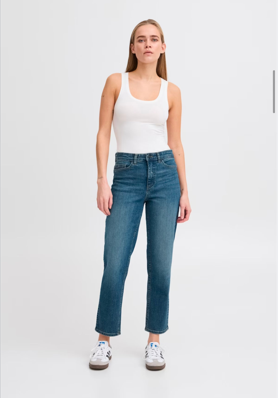 ICHI Twiggy Raven Medium Blue Straight Leg Cropped jeans