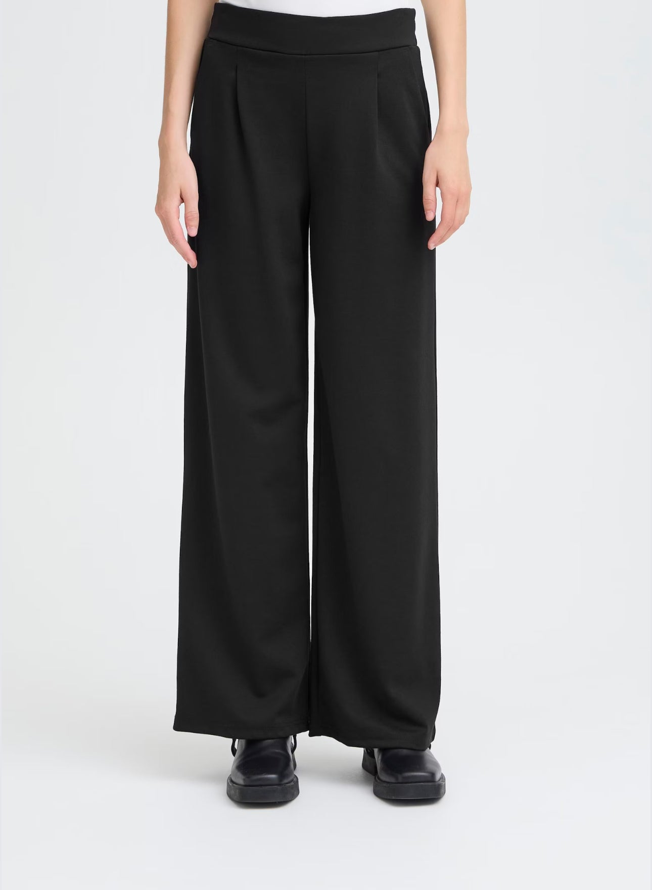 ICHI KATE LONG WIDE LEG TROUSERS BLACK 20118337