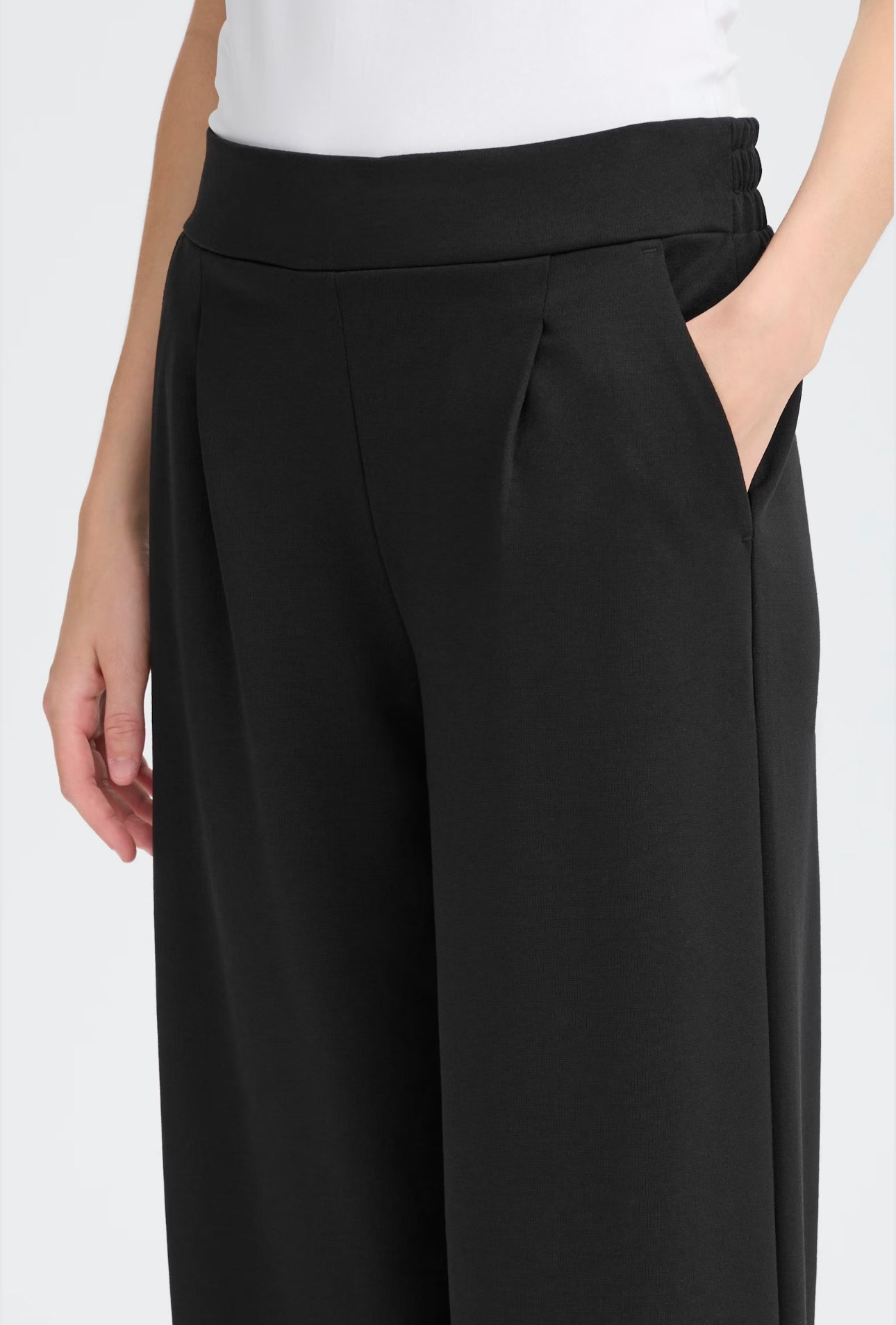 ICHI KATE LONG WIDE LEG TROUSERS BLACK 20118337