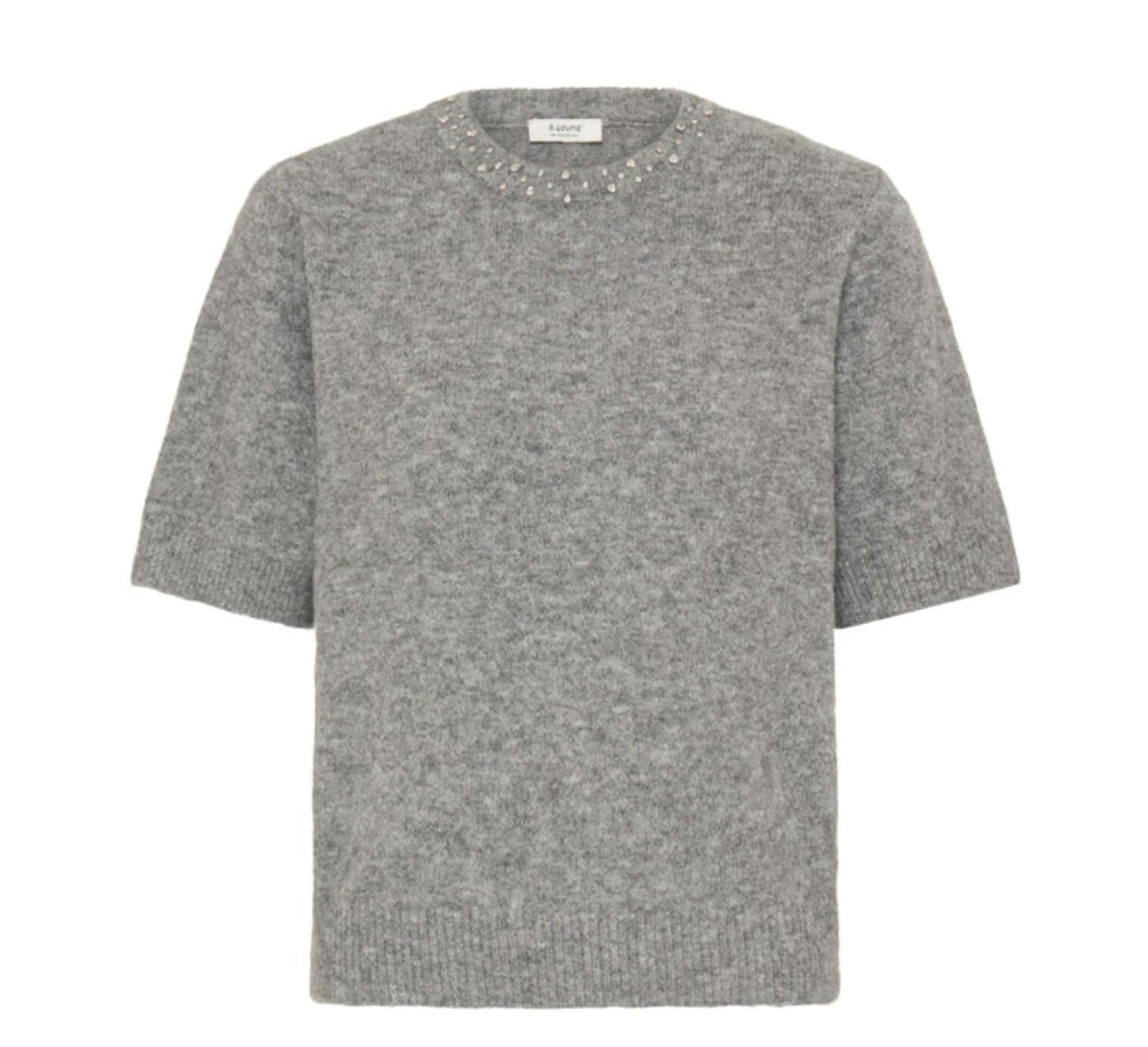 BYOUNG OMEA RHINESTONE SS JUMPER GREY MELANGE