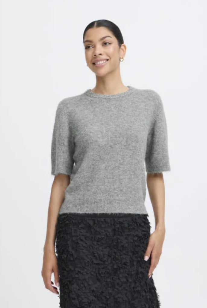 BYOUNG OMEA RHINESTONE SS JUMPER GREY MELANGE