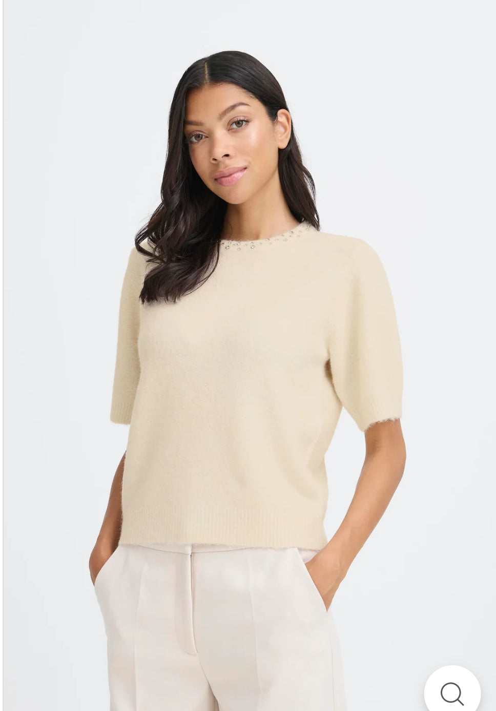 BYOUNG OMEA RHINESTONE SS JUMPER OATMEAL 20818325