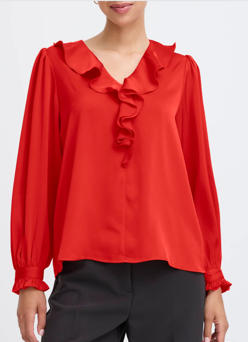 BYOUNG FLAIR FRILL BLOUSE BARBADOS CHERRY 20815848