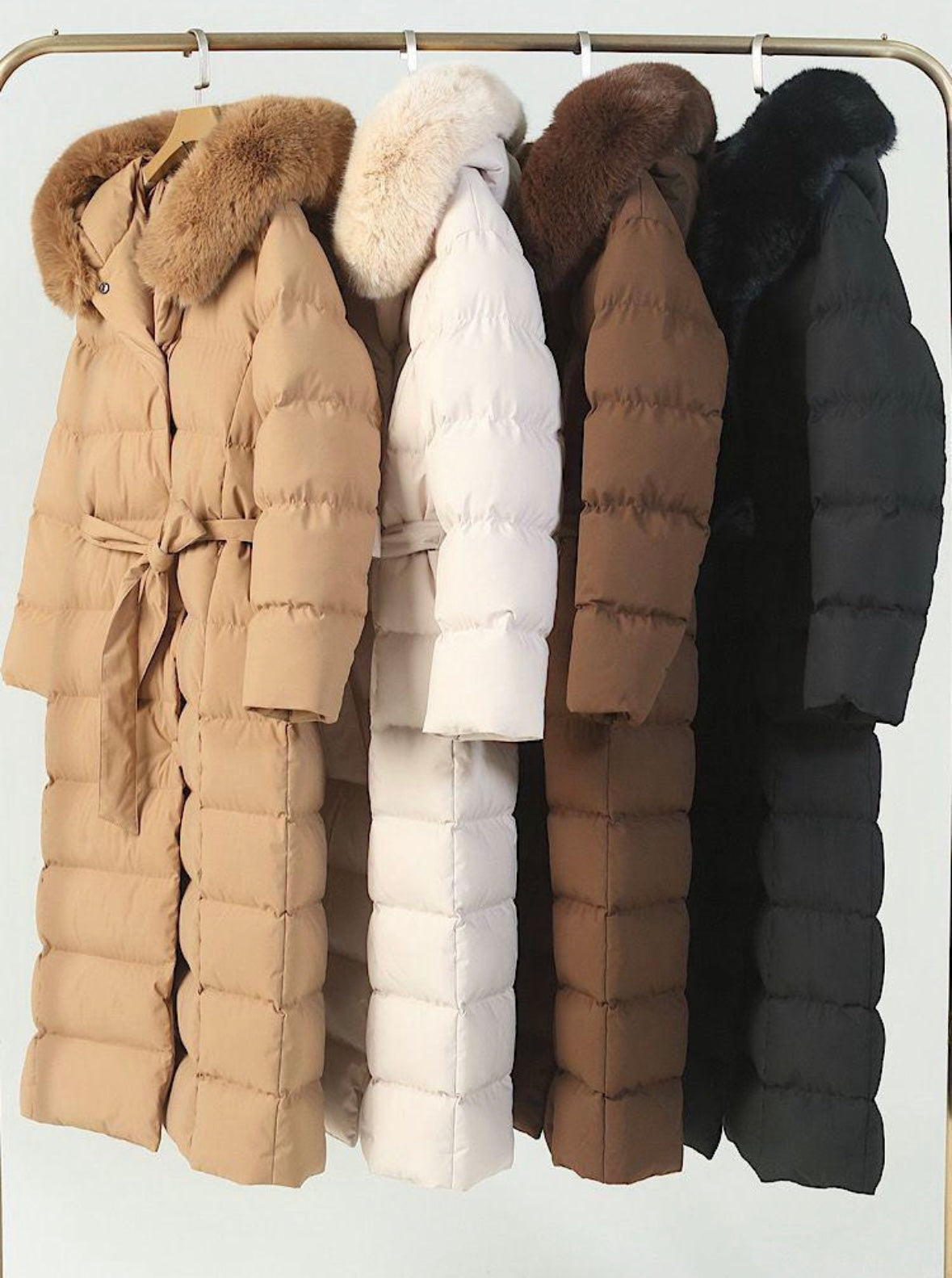 LONG PUFFA COAT WITH FAUX FUR HOOD CREAM