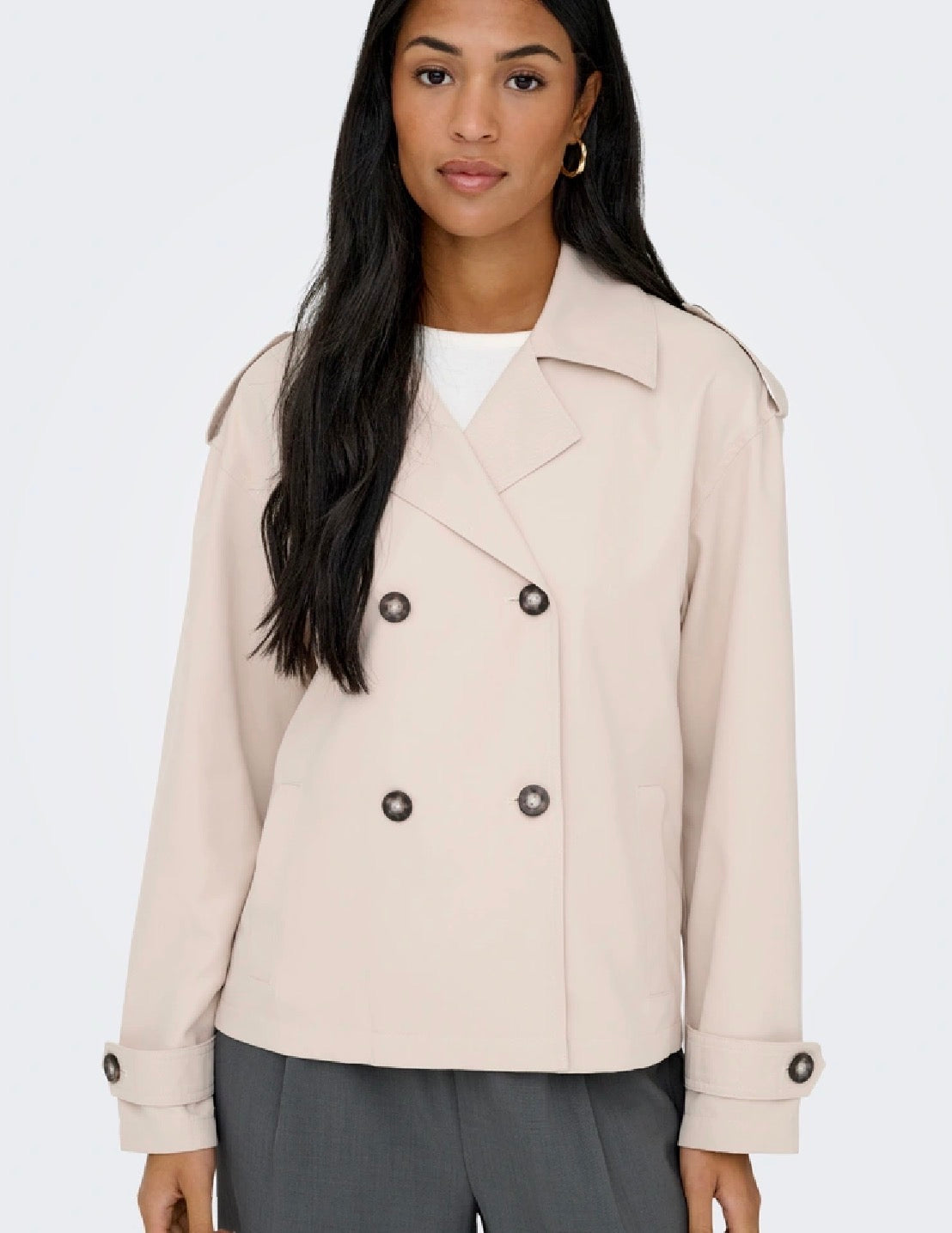ONLY HANNAH SHORT LIFE TRENCHCOAT in HUMUS