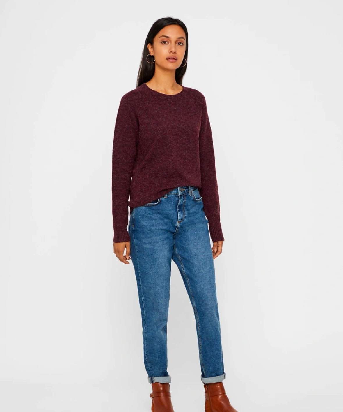 VERO MODA DOFFY LS ONECK JUMPER WINETASTING MELANGE