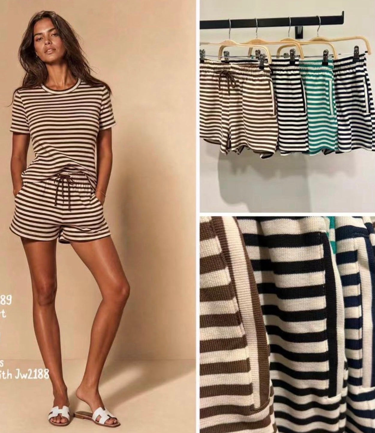 TWO PIECE MATCHING TOP & SHORTS SET CHOCOLATE STRIPE