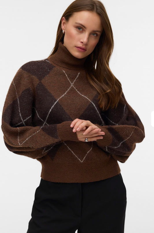 VERO MODA DARLA LS ROLLNECK PULLOVER -COCOA BROWN / CHOCOLATE