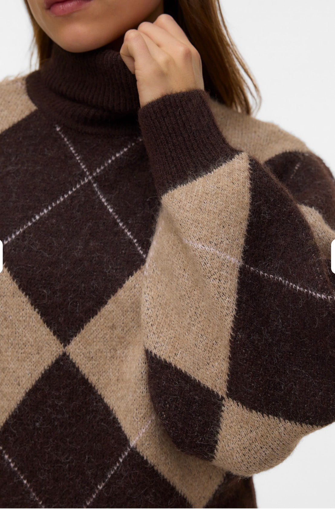 VERO MODA DARLA LS ROLLNECK PULLOVER - CHOCOLATE TORTE / W SILVER