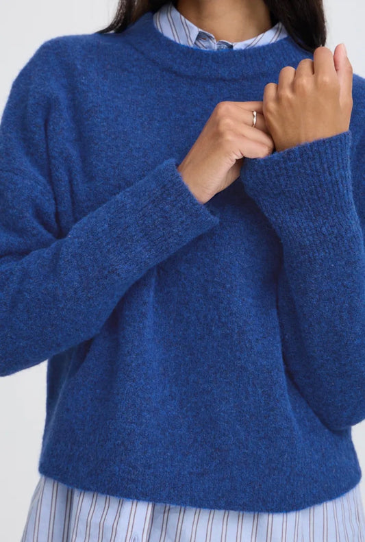 B YOUNG OMEA CREW JUMPER - BLUE DEPTHS MELANGE