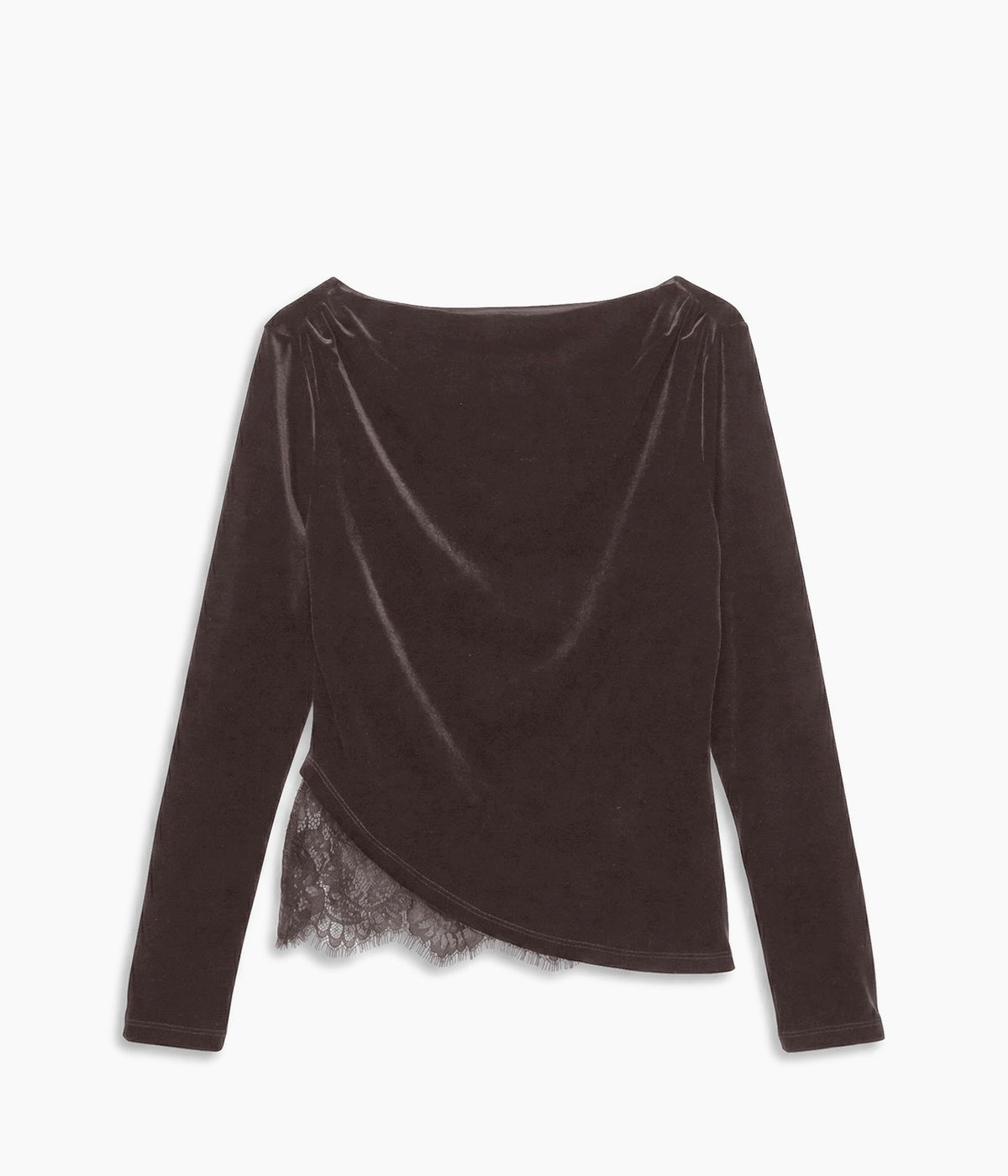 VERO MODA RIKKE LS BOATNECK LACE MIX TOP - CHOCOLATE TORTE