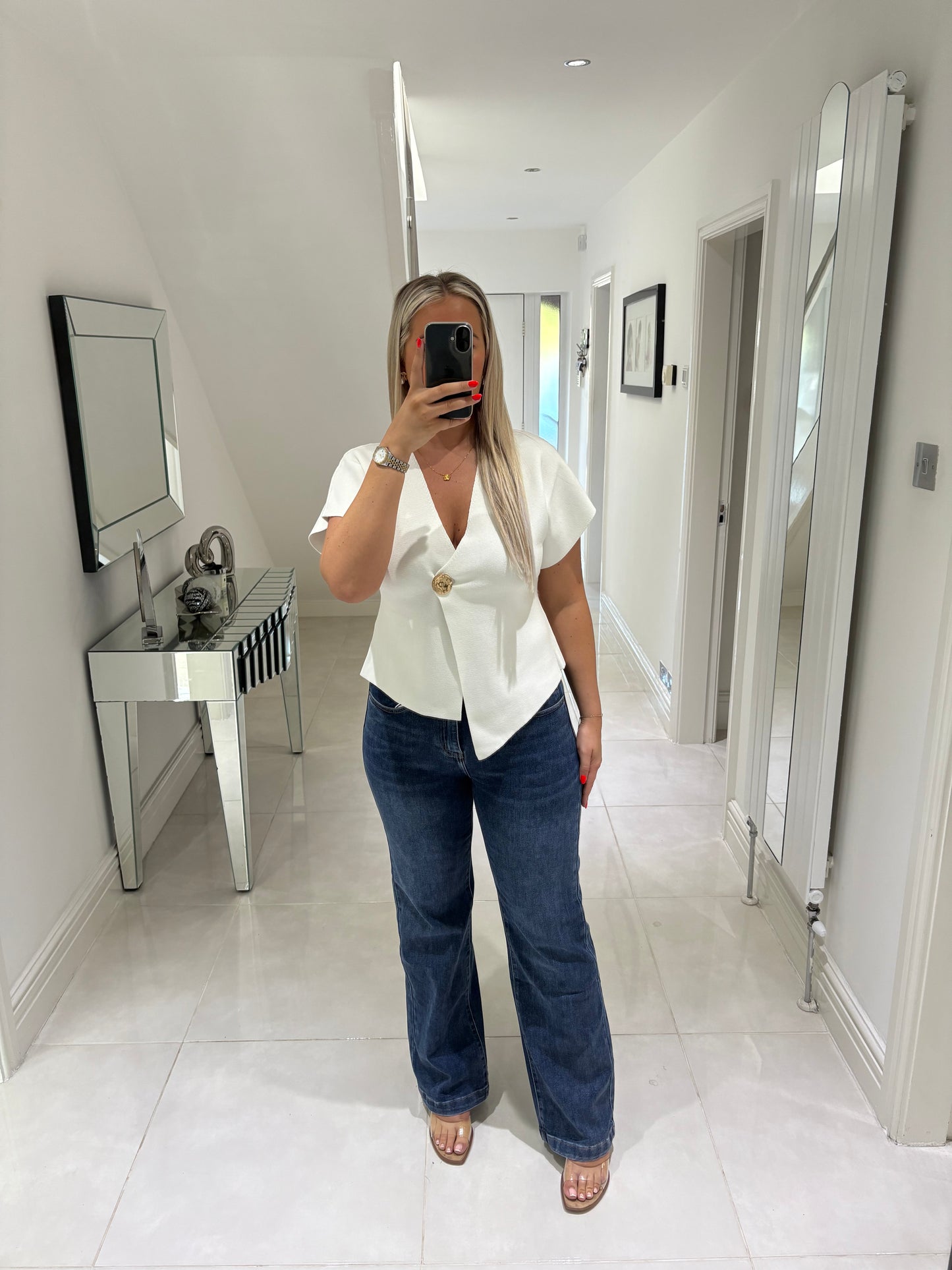 WENDY WINTER WHITE ONE GOLD BUTTONED TOP