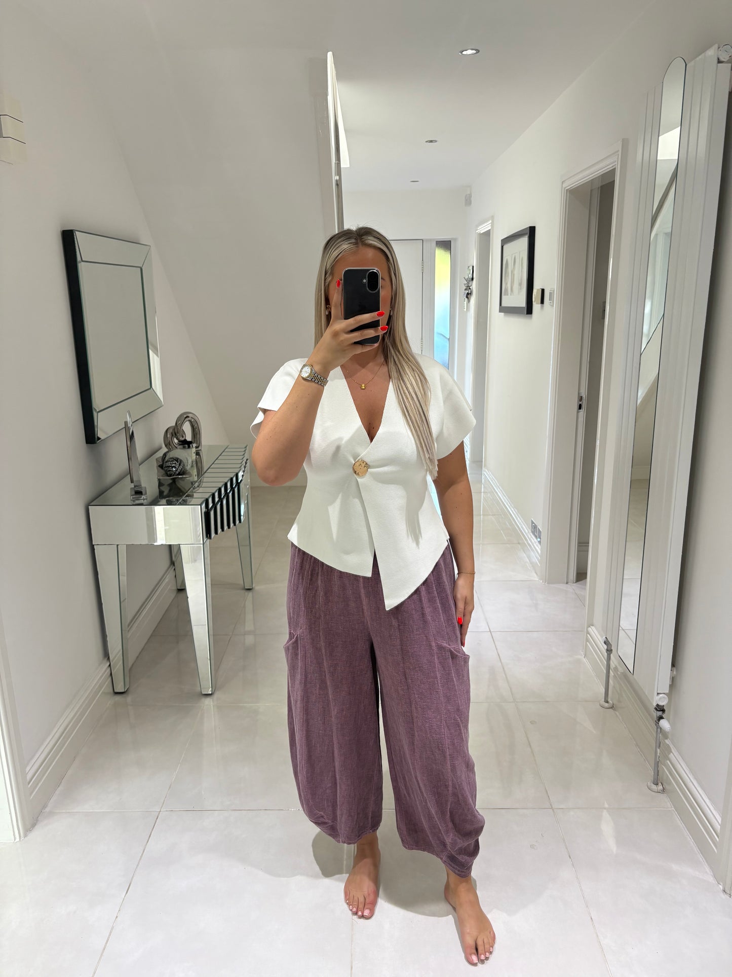 WENDY WINTER WHITE ONE GOLD BUTTONED TOP