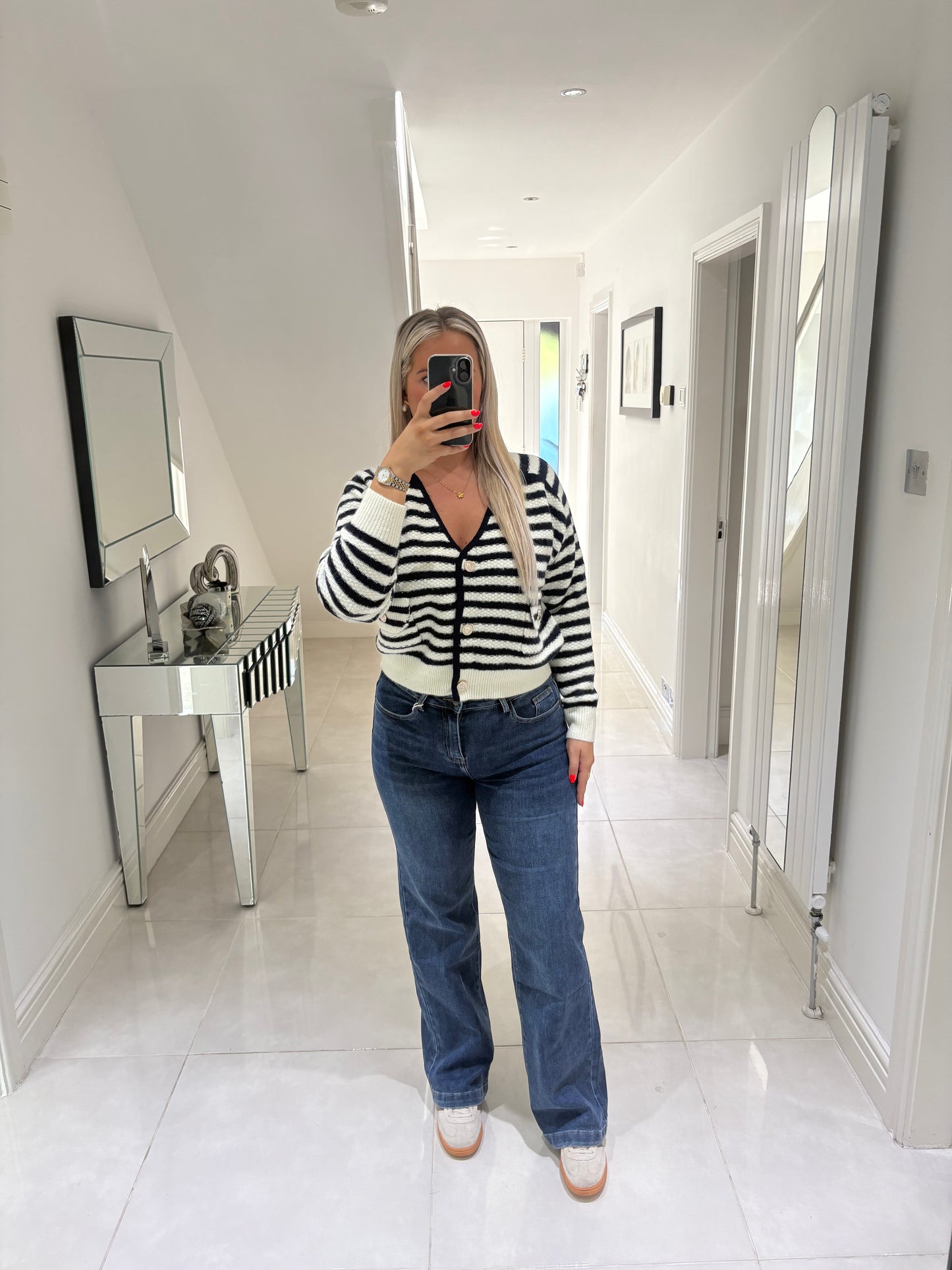 Nikki Gold Buttoned Striped Cardigan