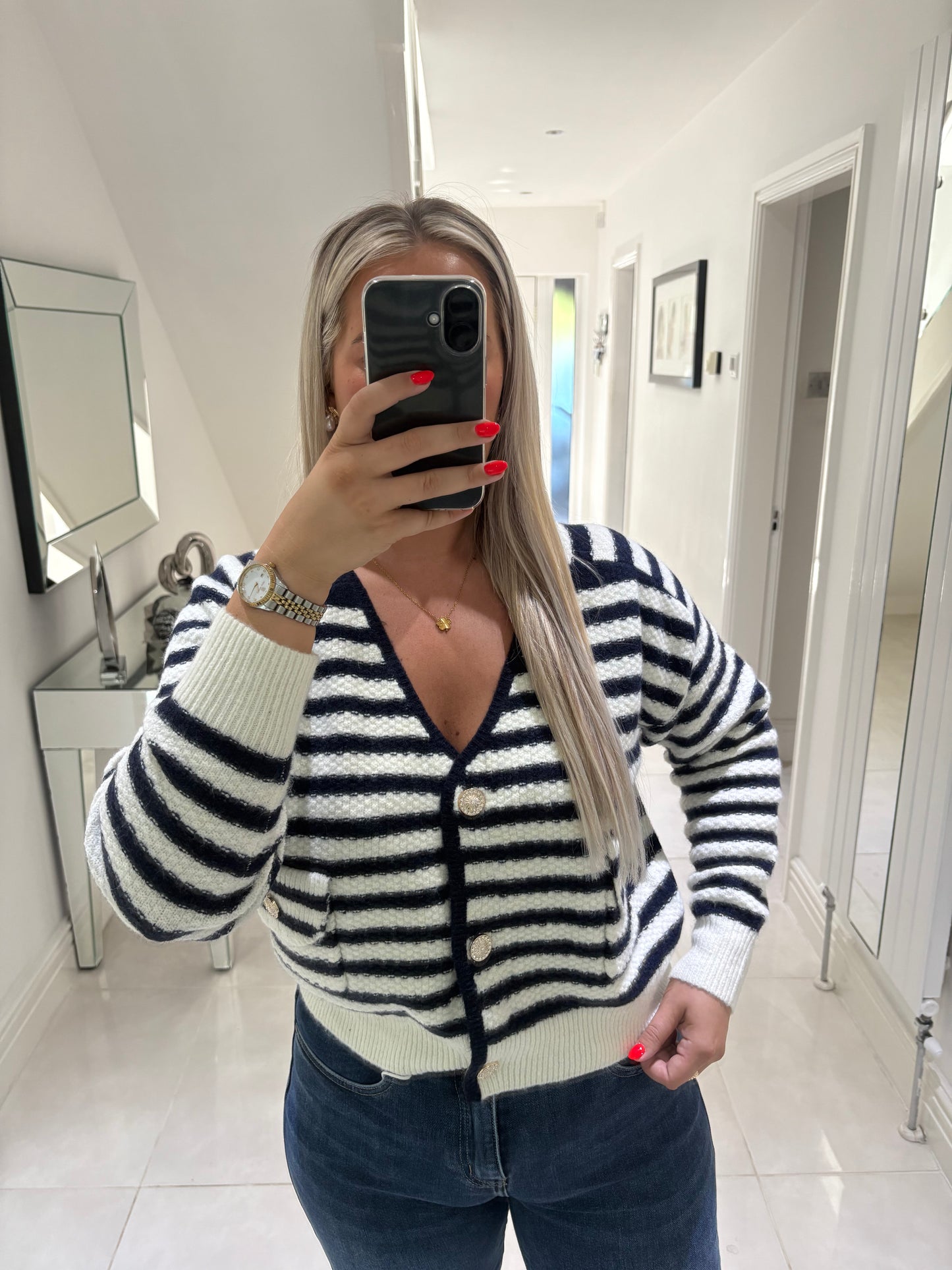 Nikki Gold Buttoned Striped Cardigan