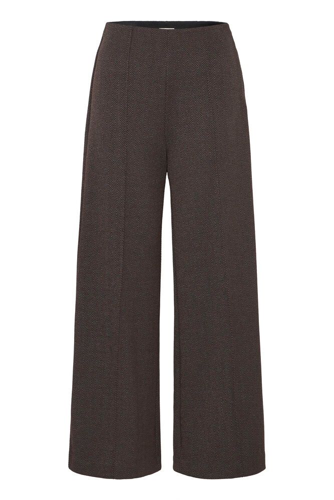 ICHI KATE JACQUARD TROUSERS BLACK BROWN HERRINGBONE 20121602