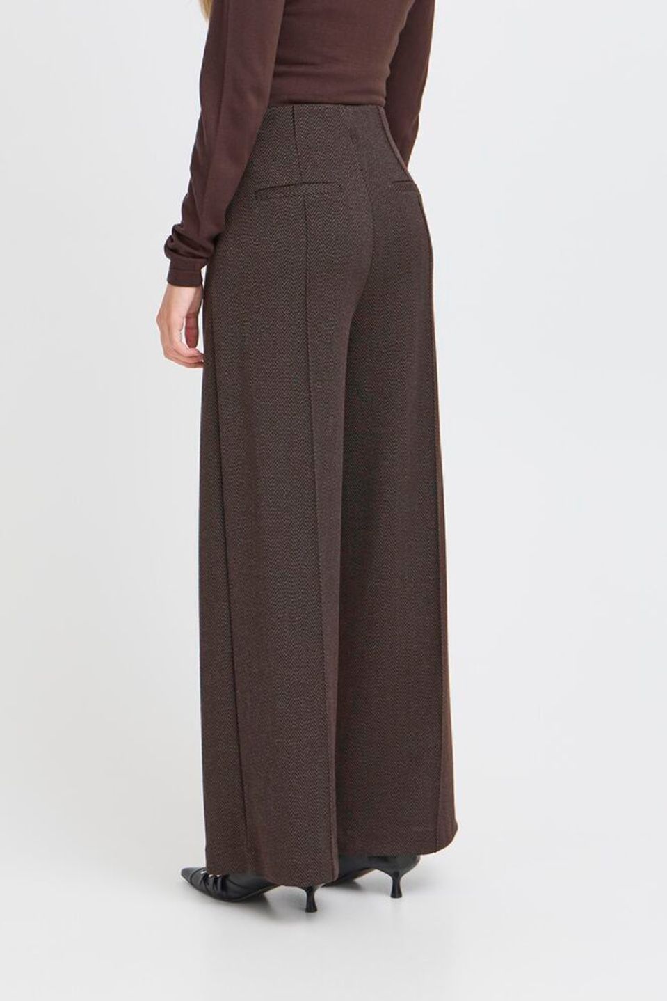 ICHI KATE JACQUARD TROUSERS BLACK BROWN HERRINGBONE 20121602