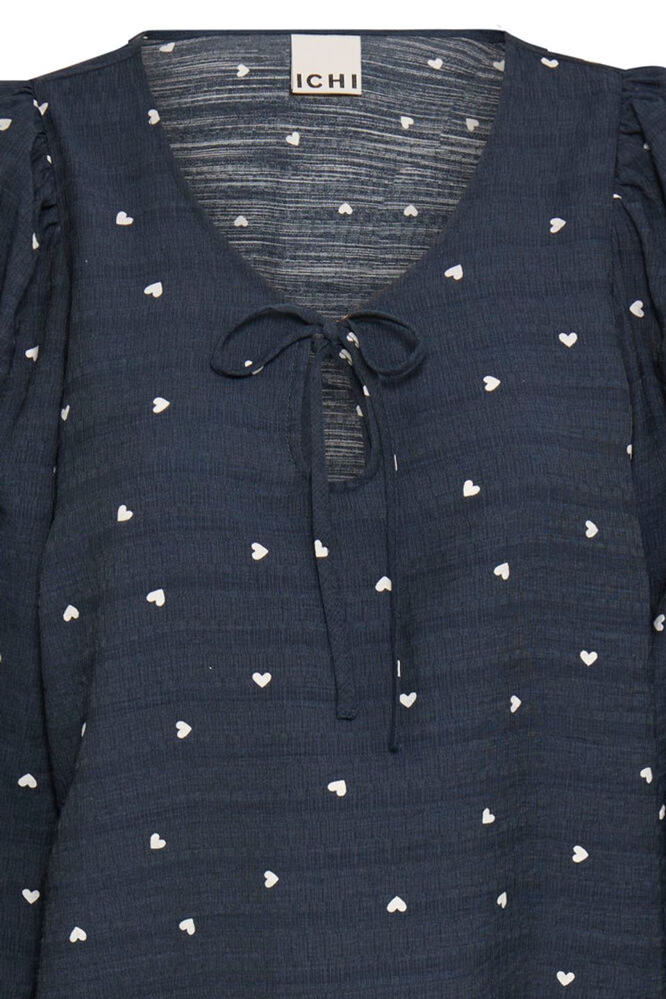 ICHI ELVA LONG SLEEVE BLOUSE BLUE /WHITE HEARTS 20124618