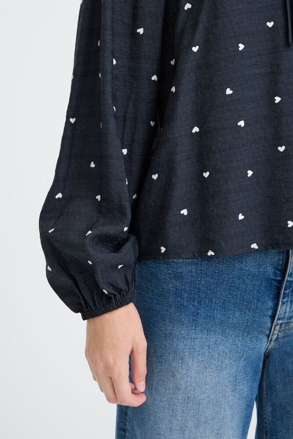 ICHI ELVA LONG SLEEVE BLOUSE BLUE /WHITE HEARTS 20124618