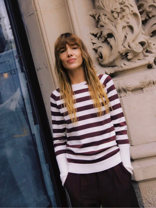 B YOUNG MMORLA LONG CUFF JUMPER - FIG/BIRCH STRIPE