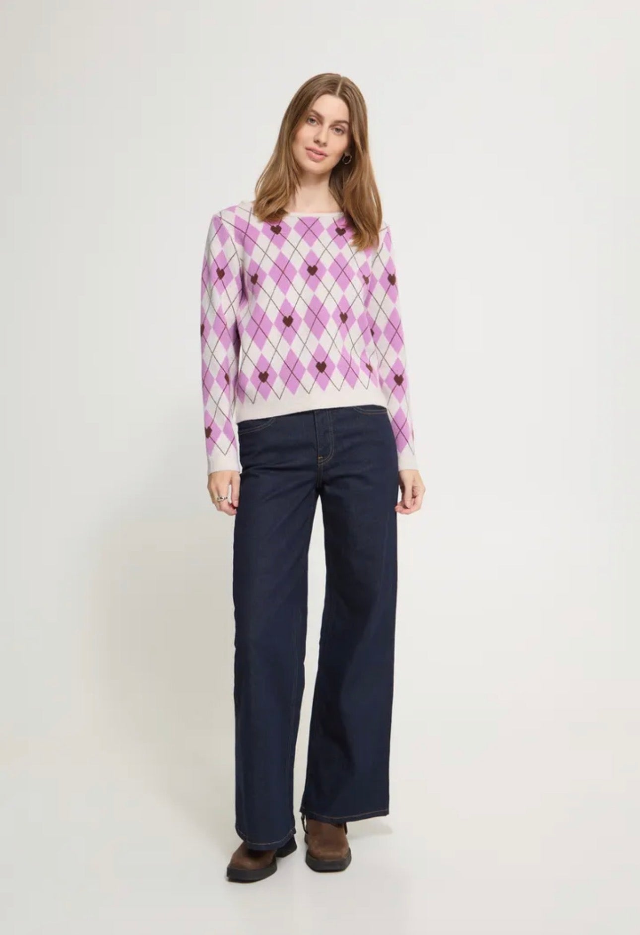 ICHI BRIELLE LS JUMPER - OATMEAL MELANGE / HARLEKIN