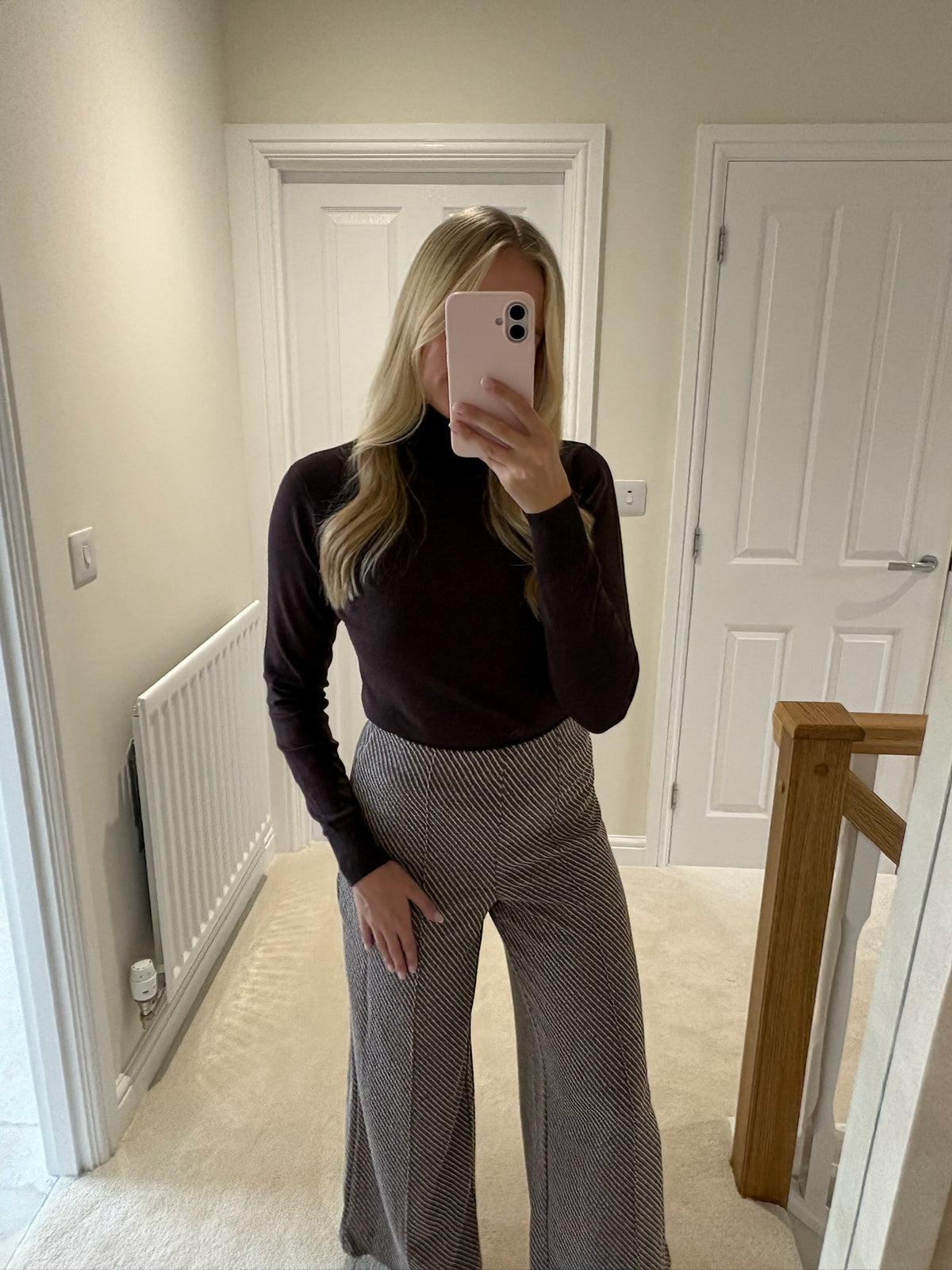 ICHI KATE TWILLISH WIDE LEG TROUSERS - JAVA/ALMOND MILK