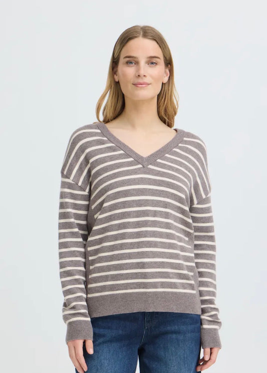 PULZ STEFFI STRIPE PULLOVER - CHOCOLATE BROWN