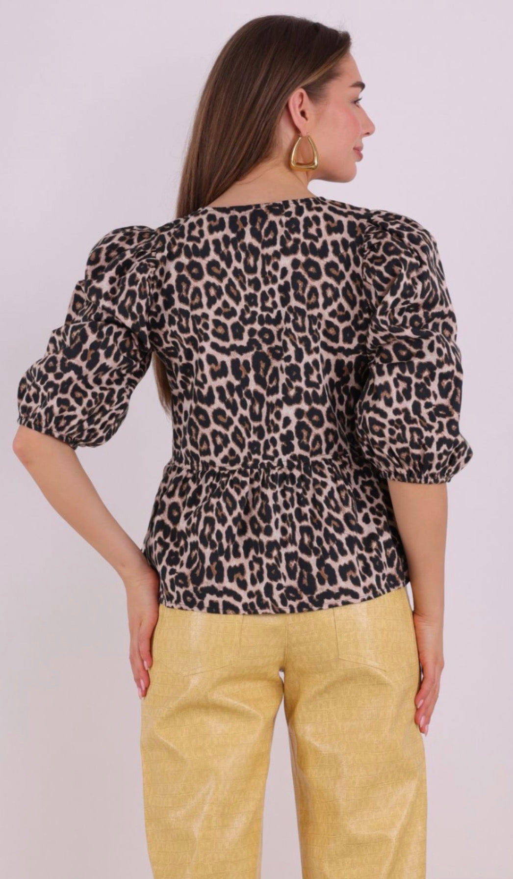 ONLY RANINA 3/4 SLEEVE LEOPARD BOW TOP peyote/chic leo
