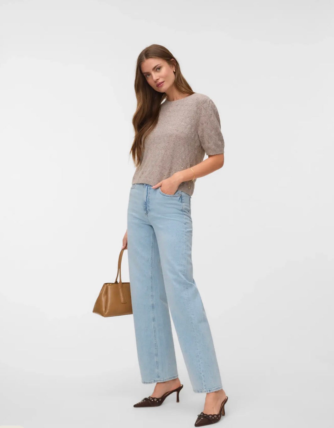 VERO MODA DOFFY STITCH 2/4 PULLOVER - MOON ROCK MELANGE