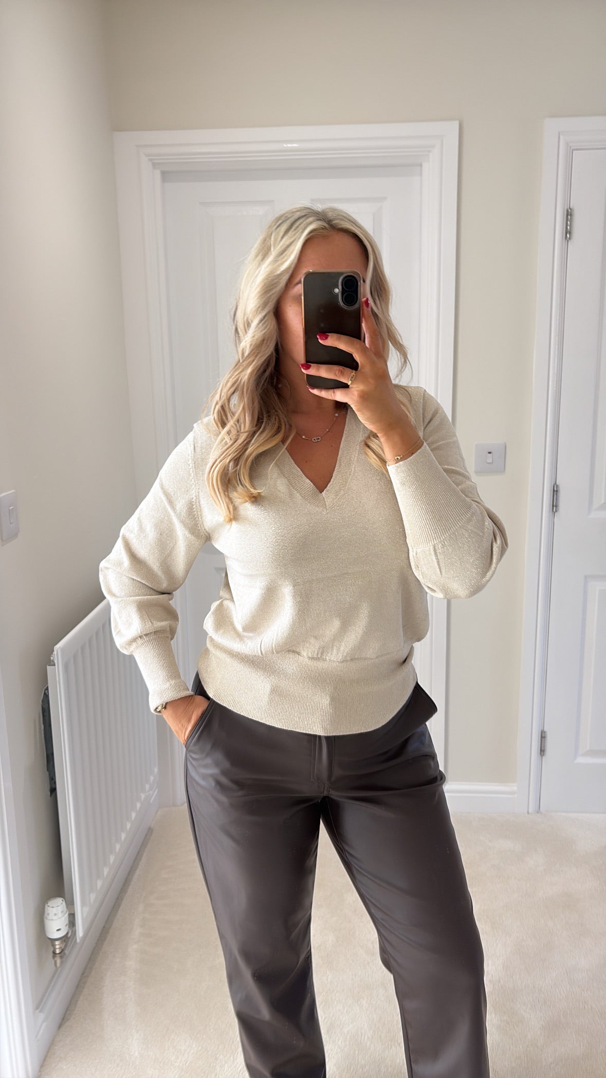 B YOUNG MOBBE V NECK JUMPER - OATMEAL SHIMMER