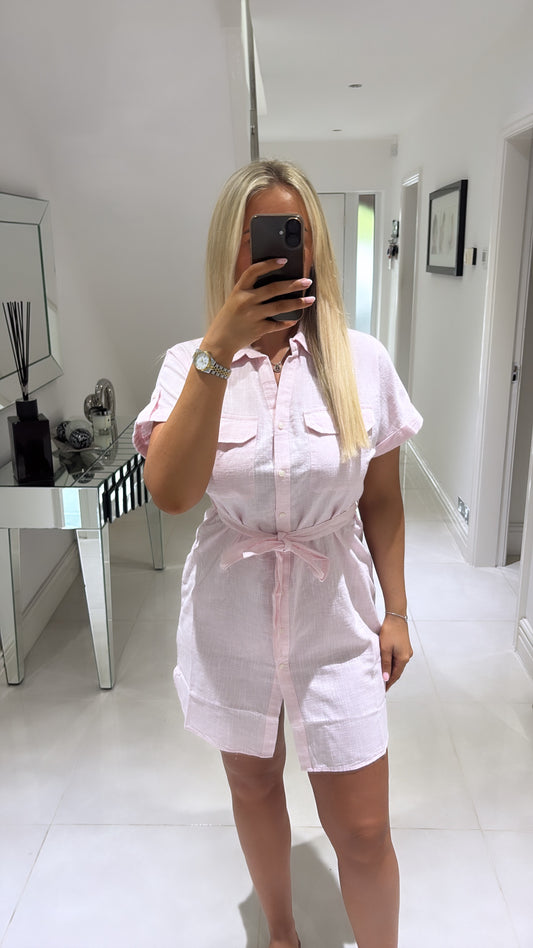 VERO MODA THILDE SS SHORT SHIRT DRESS PINK-A-BOO