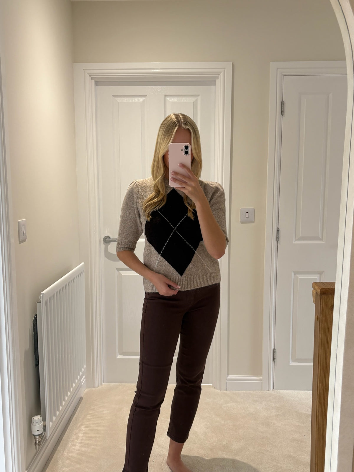 B YOUNG OSMILLA SS JUMPER - HUMUS MELANGE ARGYLE