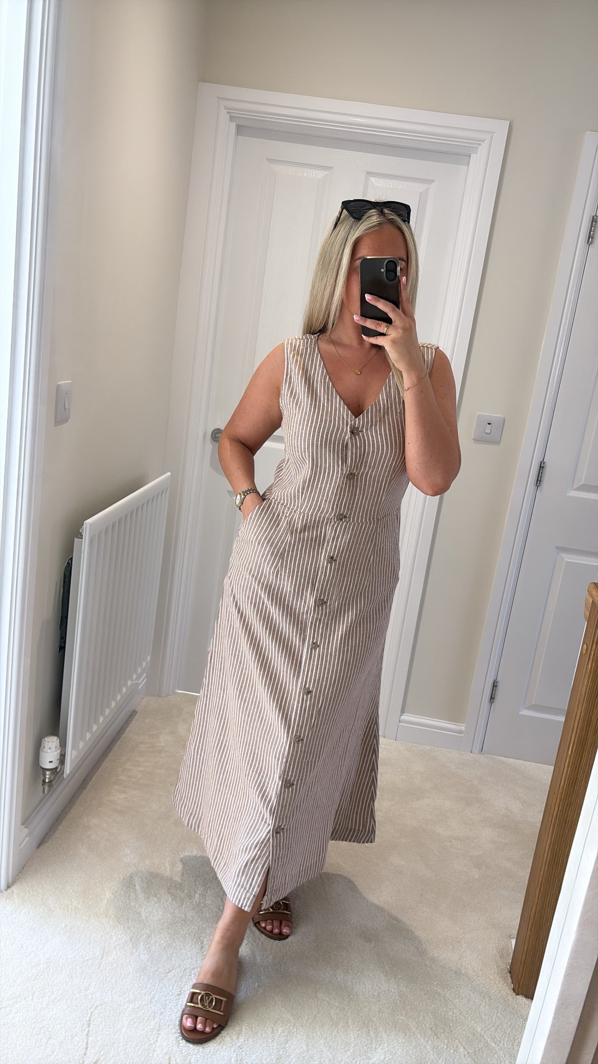 B YOUNG FALAKKA BUTTON DRESS 20818826 WOODSMOKE STRIPE