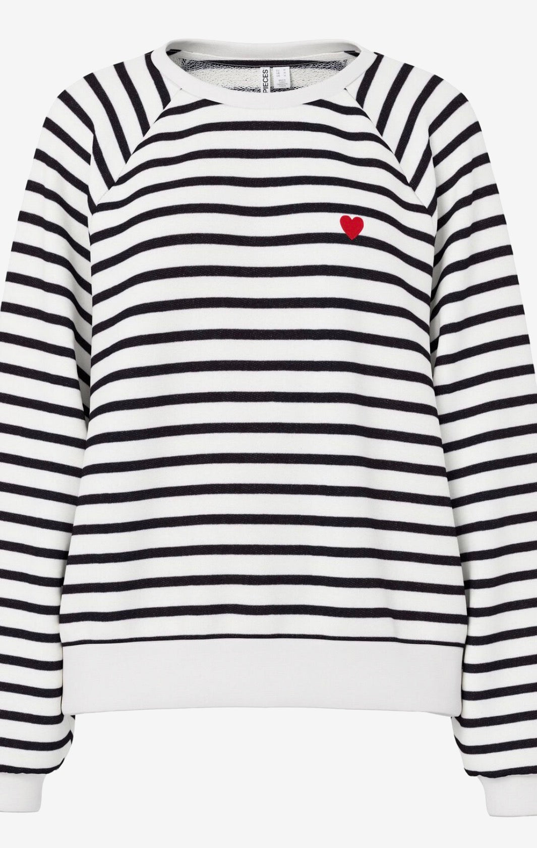 PIECES GRETA LS EMB SWEATSHIRT - CLOUD DANCER/BLACK + HEART